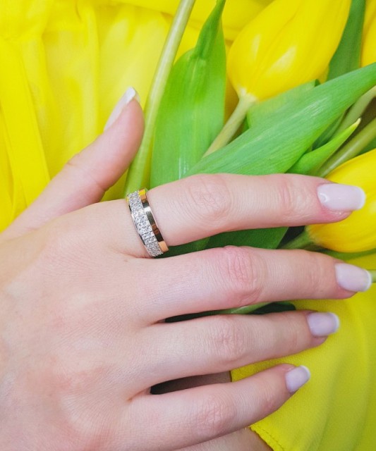 Sidabrinis žiedas dengtas auksu su cirkoniais - Sidabriniai žiedai - Goldinga