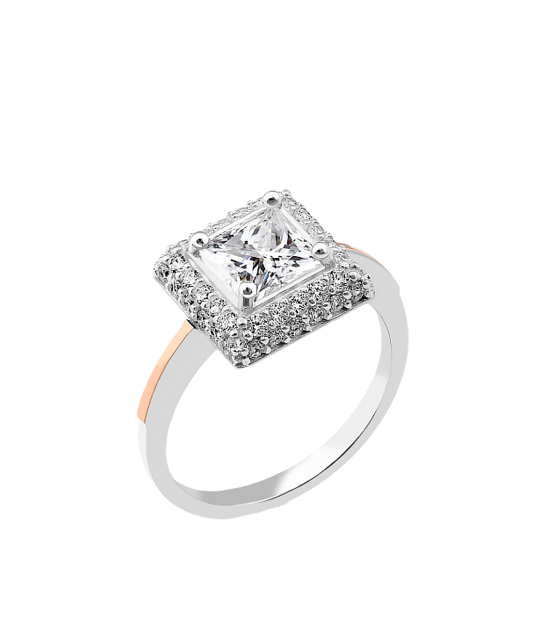 Sidabrinis žiedas dengtas auksu su cirkoniais - Sidabriniai žiedai - Goldinga