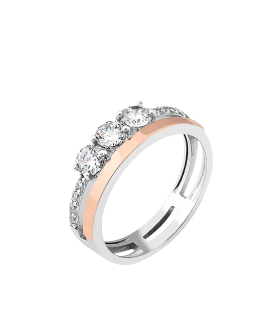 Sidabrinis žiedas dengtas auksu su cirkoniais - Sidabriniai žiedai - Goldinga