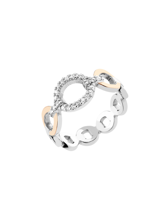 Sidabrinis žiedas dengtas auksu su cirkoniais - Sidabriniai žiedai - Goldinga