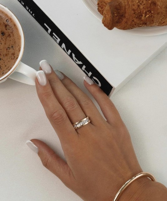 Sidabrinis žiedas dengtas auksu su cirkoniais - Sidabriniai žiedai - Goldinga