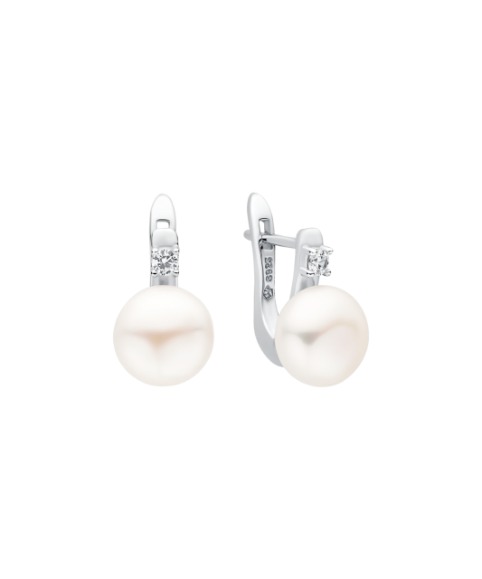 Sidabriniai Auskarai Su Perlais ir cirkoniais - Auskarai su perlais - Goldinga