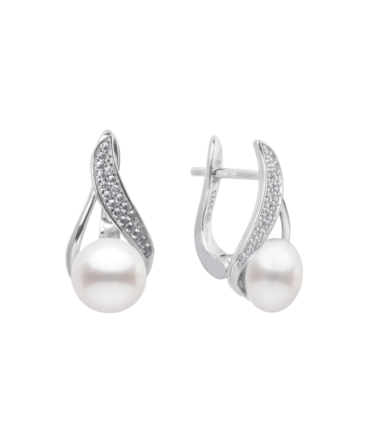 Sidabriniai auskarai su perlais ir cirkoniais  - Goldinga