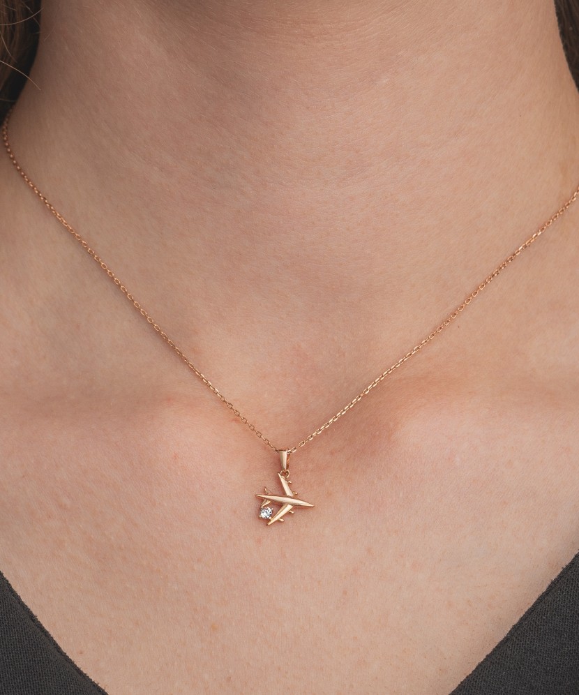 Auksinis pakabukas su cirkoniais "Lėktuvas" - Auksiniai pakabukai - Goldinga