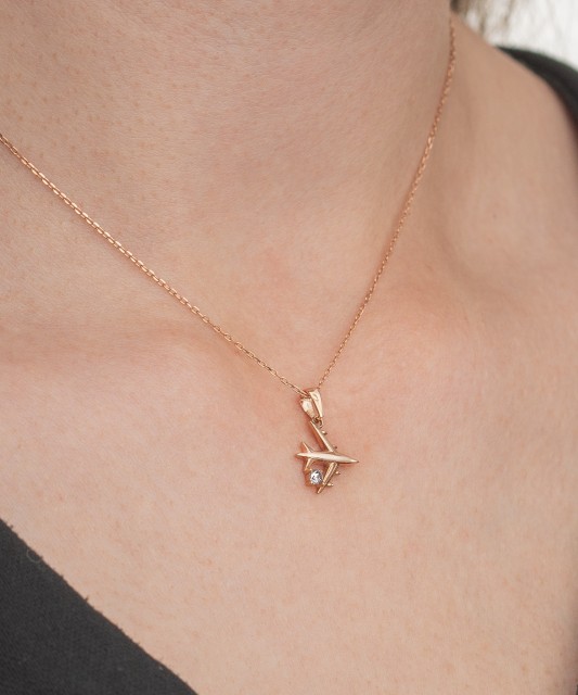 Auksinis pakabukas su cirkoniais "Lėktuvas" - Auksiniai pakabukai - Goldinga