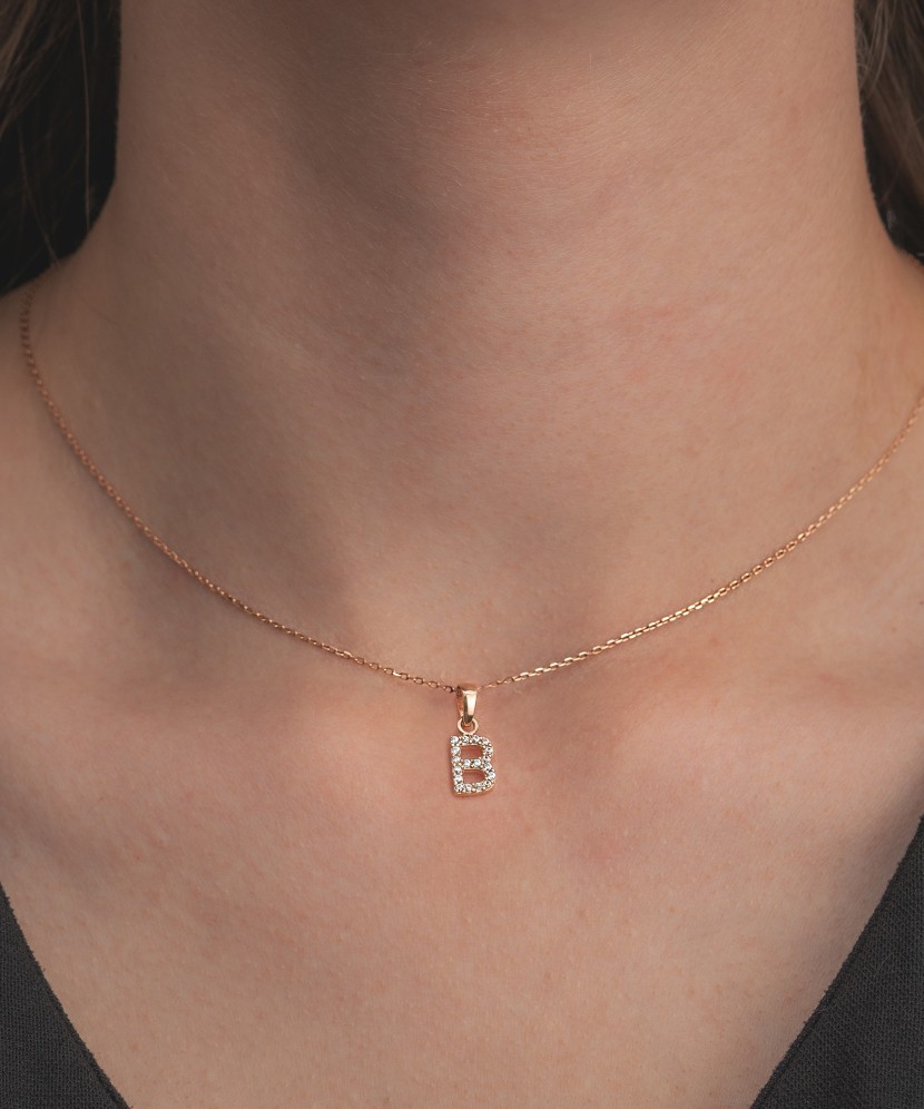 Auksinis pakabukas su cirkoniais raidė B - Auksiniai pakabukai - Goldinga