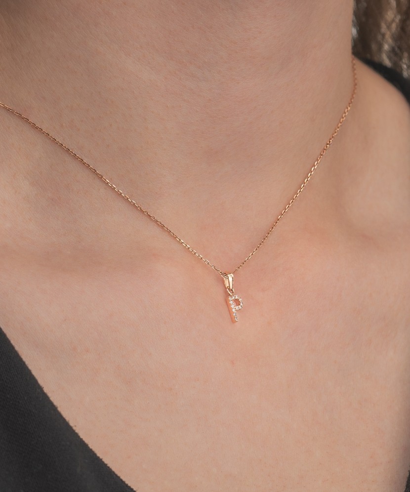 Auksinis pakabukas su cirkoniais raidė P - Auksiniai pakabukai - Goldinga