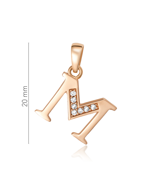 Auksinis pakabukas su cirkoniais raidė M - Auksiniai pakabukai - Goldinga