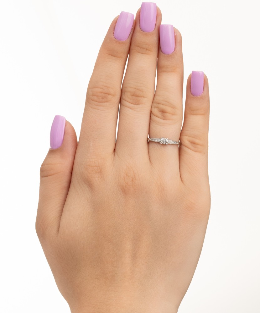 Balto aukso žiedas su deimantais - Auksiniai Žiedai su brangakmeniais - Goldinga