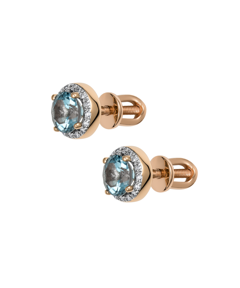 Auksiniai auskarai su deimantais ir London topazais - Auksiniai Auskarai su brangakmeniais - Goldinga