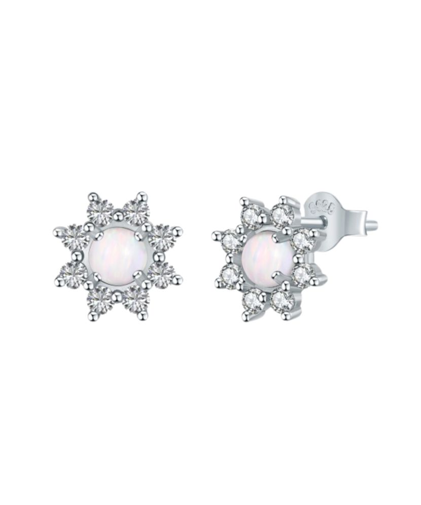 Sidabriniai auskarai su cirkoniais ir opalu