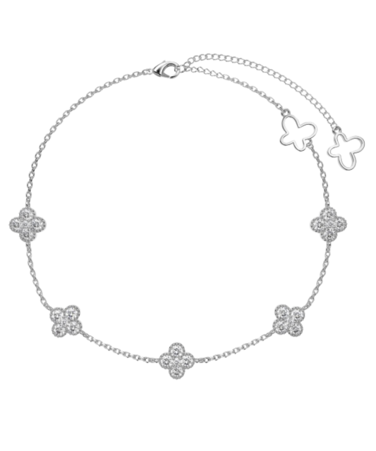 Sidabrinė grandinėlė ant kojos su cirkoniais