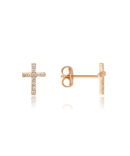 Auksiniai auskarai su cirkoniais "Kryželiai" - Auksiniai auskarai - Goldinga