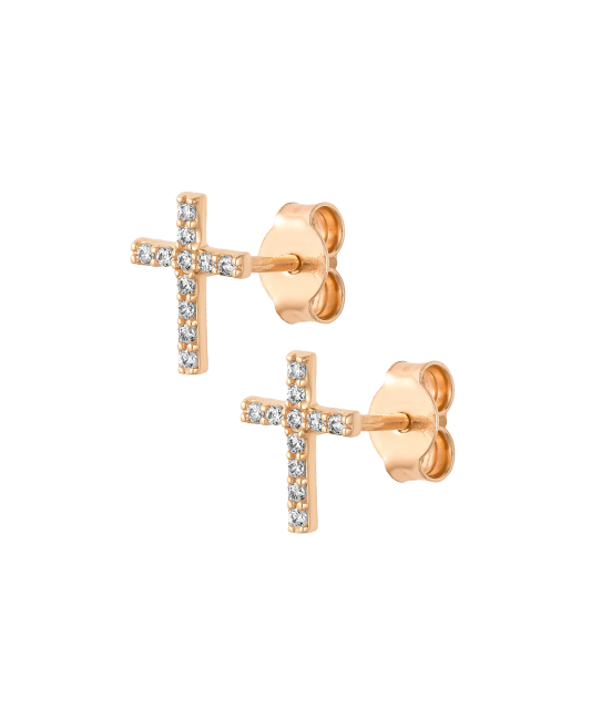 Auksiniai auskarai su cirkoniais "Kryželiai" - Auksiniai auskarai - Goldinga