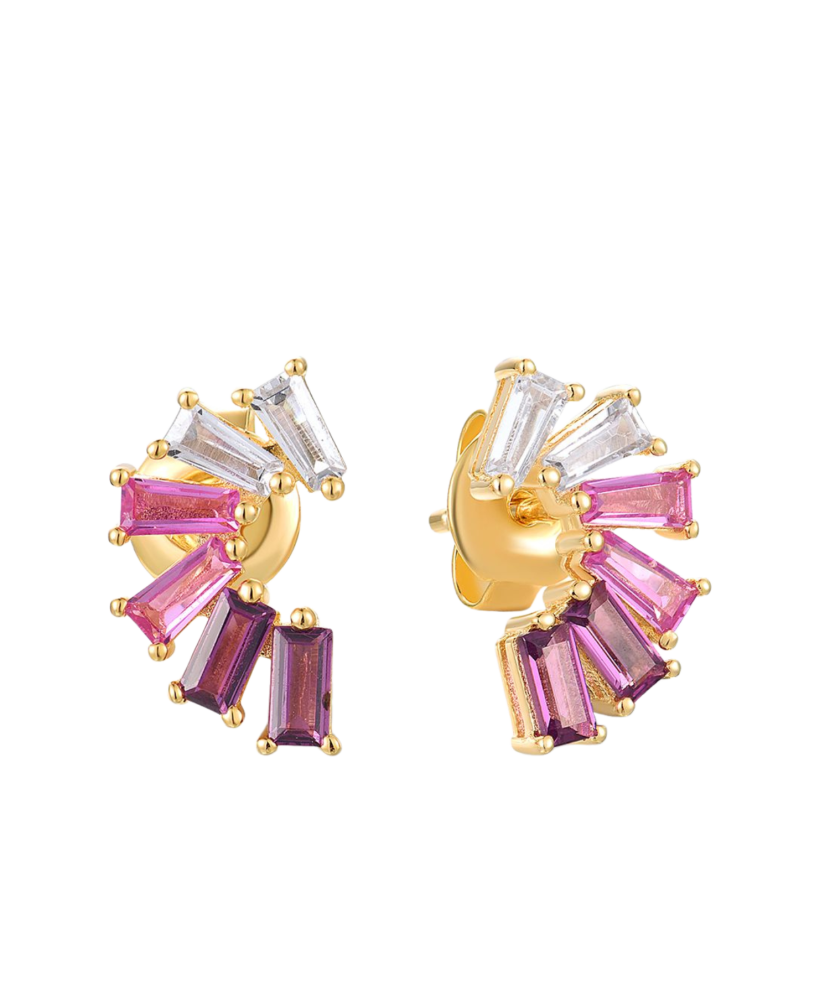 Paauksuoti Sidabriniai auskarai su nano safyru ir cirkoniais - Sidabriniai auskarai - Goldinga