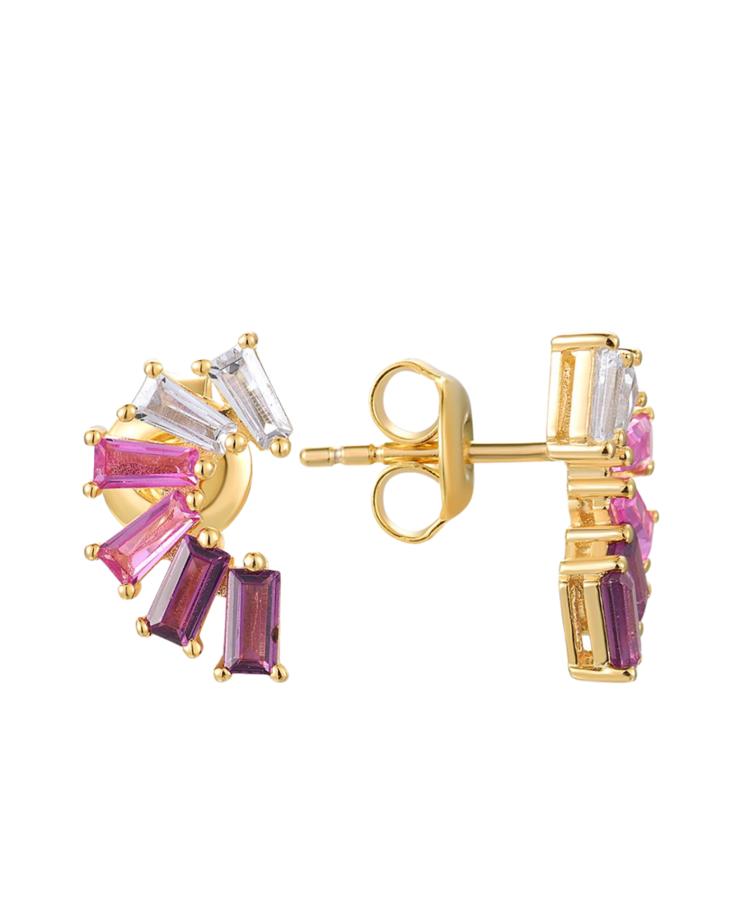 Paauksuoti Sidabriniai auskarai su nano safyru ir cirkoniais - Sidabriniai auskarai - Goldinga