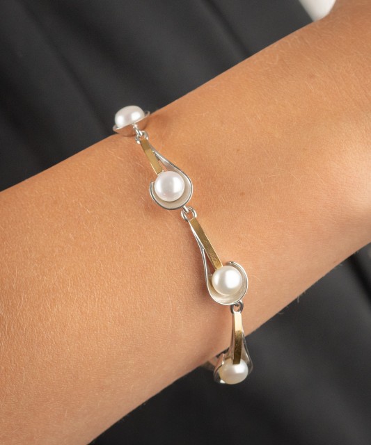 Sidabrinė apyrankė dengta auksu su perlais - Sidabrinės apyrankės - Goldinga