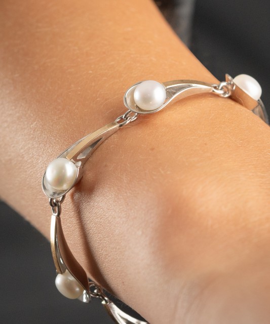 Sidabrinė apyrankė dengta auksu su perlais - Sidabrinės apyrankės - Goldinga