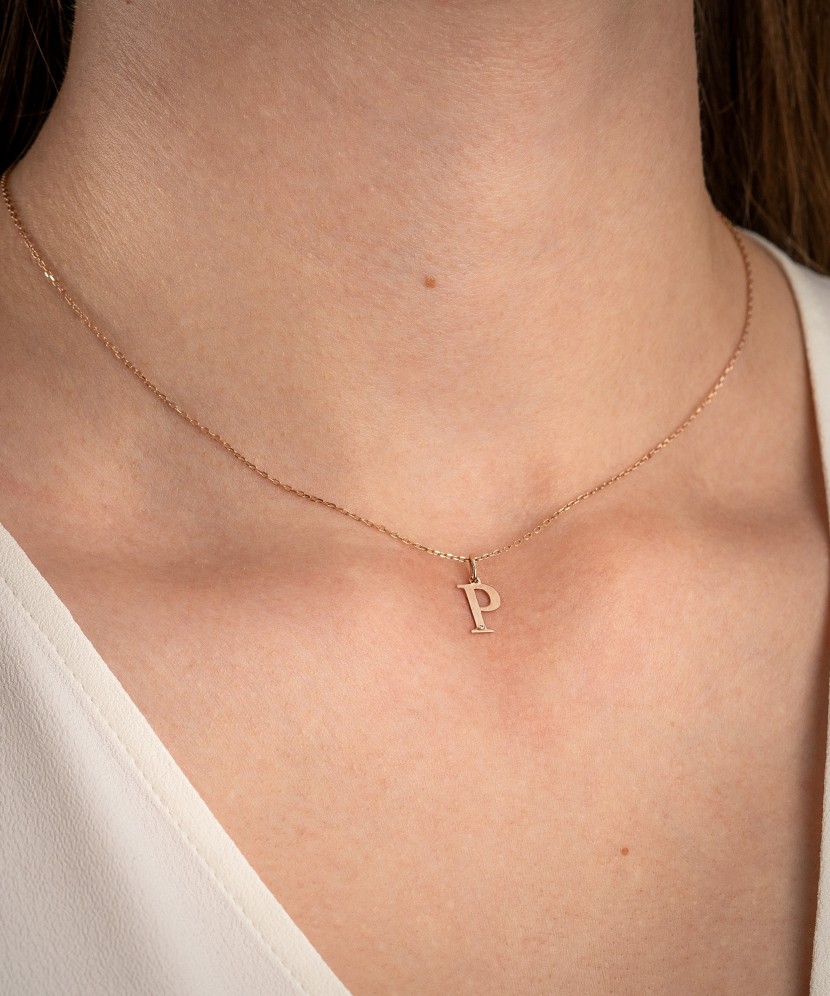 Auksinis pakabukas su deimantu raidė P - Pakabukai su brangakmeniais - Goldinga