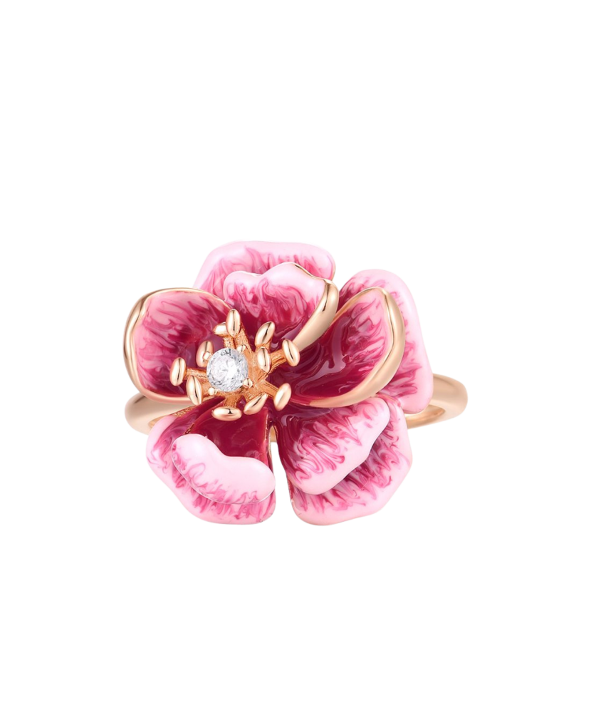 Paauksuotas sidabrinis žiedas su emale ir cirkoniais - Sidabriniai žiedai - Goldinga