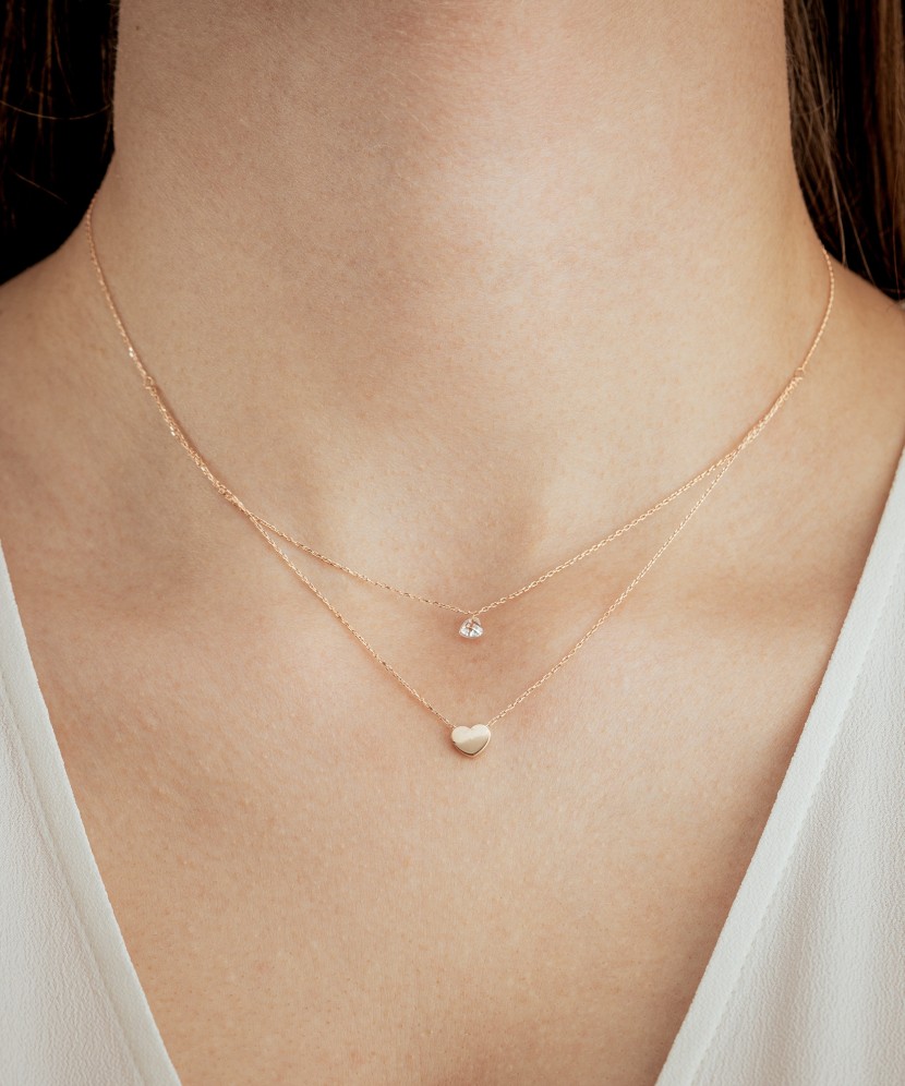 Auksinė dviguba grandinėlė su cirkonio pakabuku "Širdelė" - Auksinės grandinėlės su pakabukais - Goldinga
