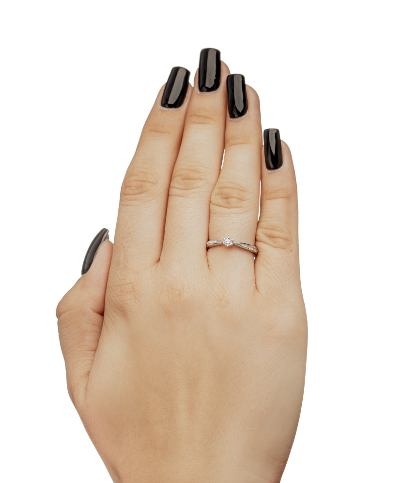 Balto aukso žiedas su deimantais - Auksiniai Žiedai su brangakmeniais - Goldinga