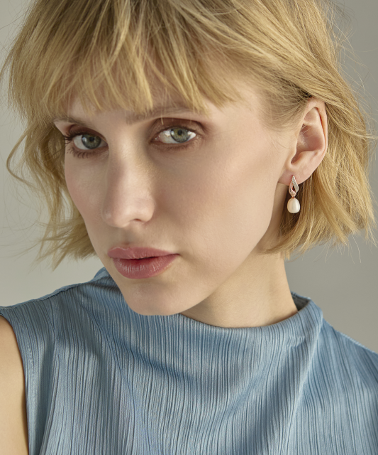 Paauksuoti Sidabriniai auskarai su perlais ir cirkoniu