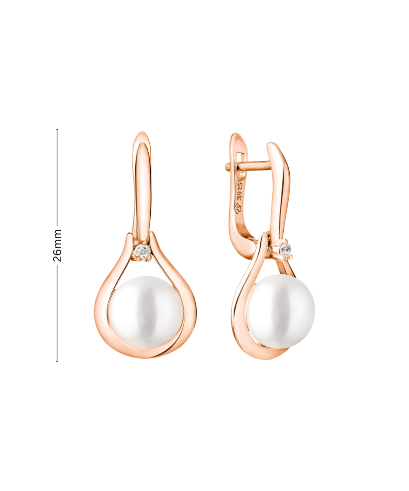 Paauksuoti Sidabriniai auskarai su perlais ir cirkoniu