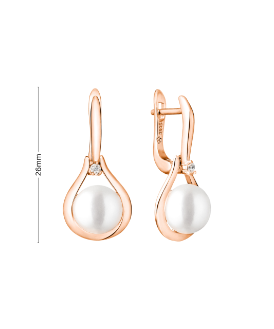 Paauksuoti Sidabriniai auskarai su perlais ir cirkoniu