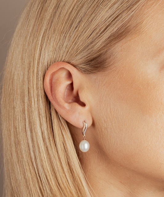 Auksiniai Auskarai Su Perlais Ir Cirkoniais  - Goldinga