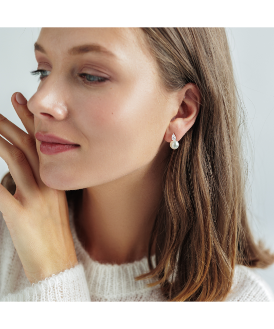 Sidabriniai auskarai su perlais ir cirkoniais