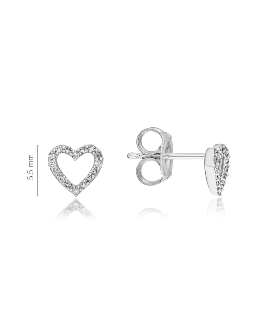 Balto aukso auskarai su deimantais "Širdelė"