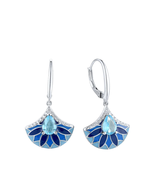 sidabriniai auskarai su emale ir cirkoniais