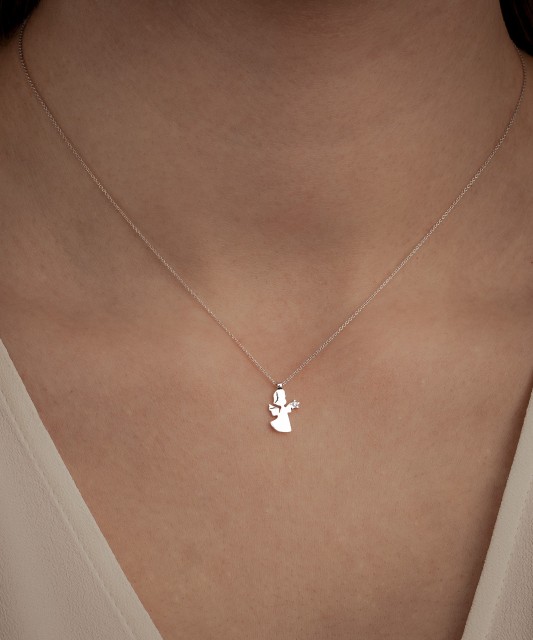 Balto aukso Grandinėlė Su deimantiniu Pakabuku "Angelas"