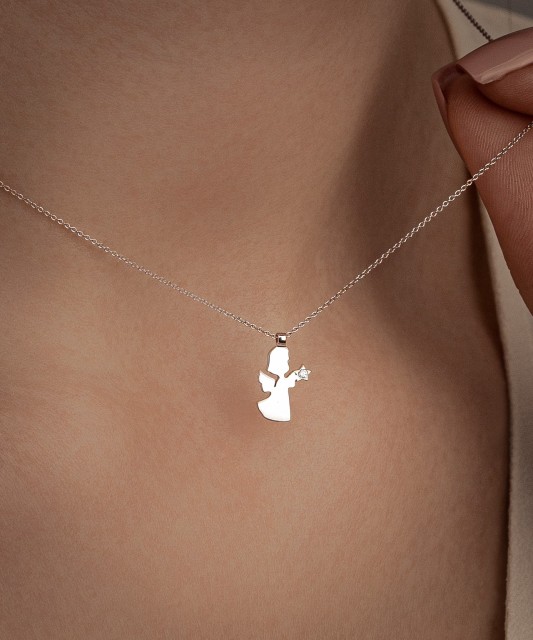 Balto aukso Grandinėlė Su deimantiniu Pakabuku "Angelas"