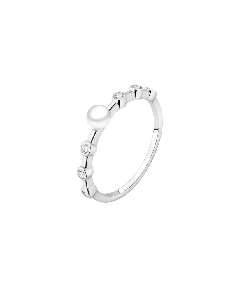 Sidabrinis žiedas su perlu ir cirkoniais