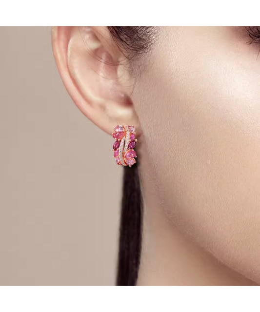 Paauksuoti Sidabriniai auskarai su nano safyrais ir cirkoniais