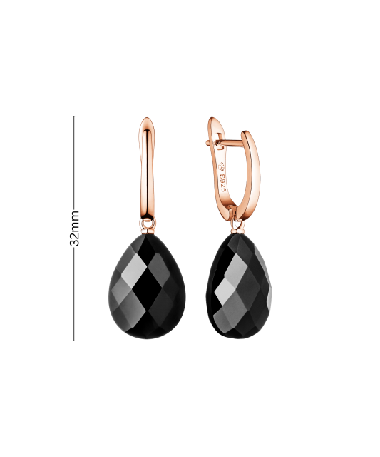 Paauksuoti Sidabriniai auskarai su oniksu