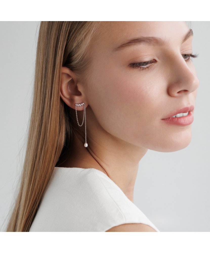 Sidabriniai auskarai su perlais ir cirkoniais