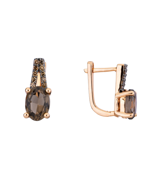 Auksiniai auskarai su dūminiais topazais ir rudaisiais deimantais  ...
