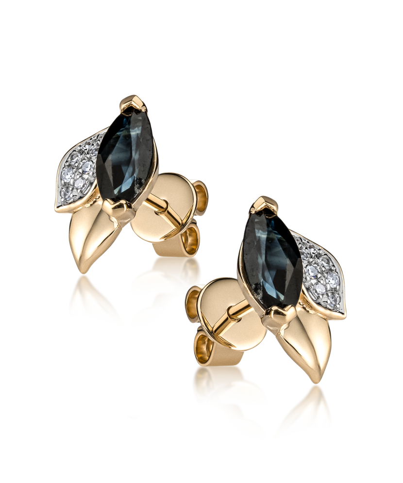 Geltono aukso auskarai su deimantais ir safyrais