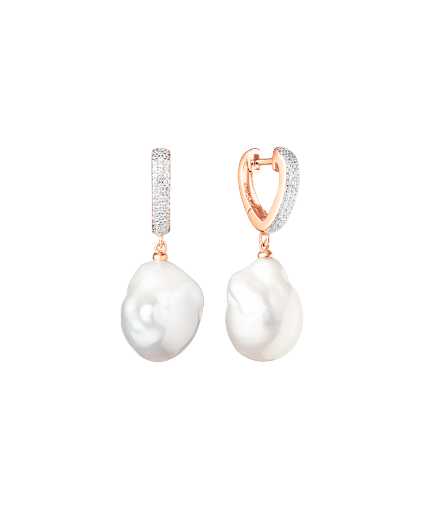 Paauksuoti Sidabriniai auskarai su Kasumi perlais ir cirkoniais