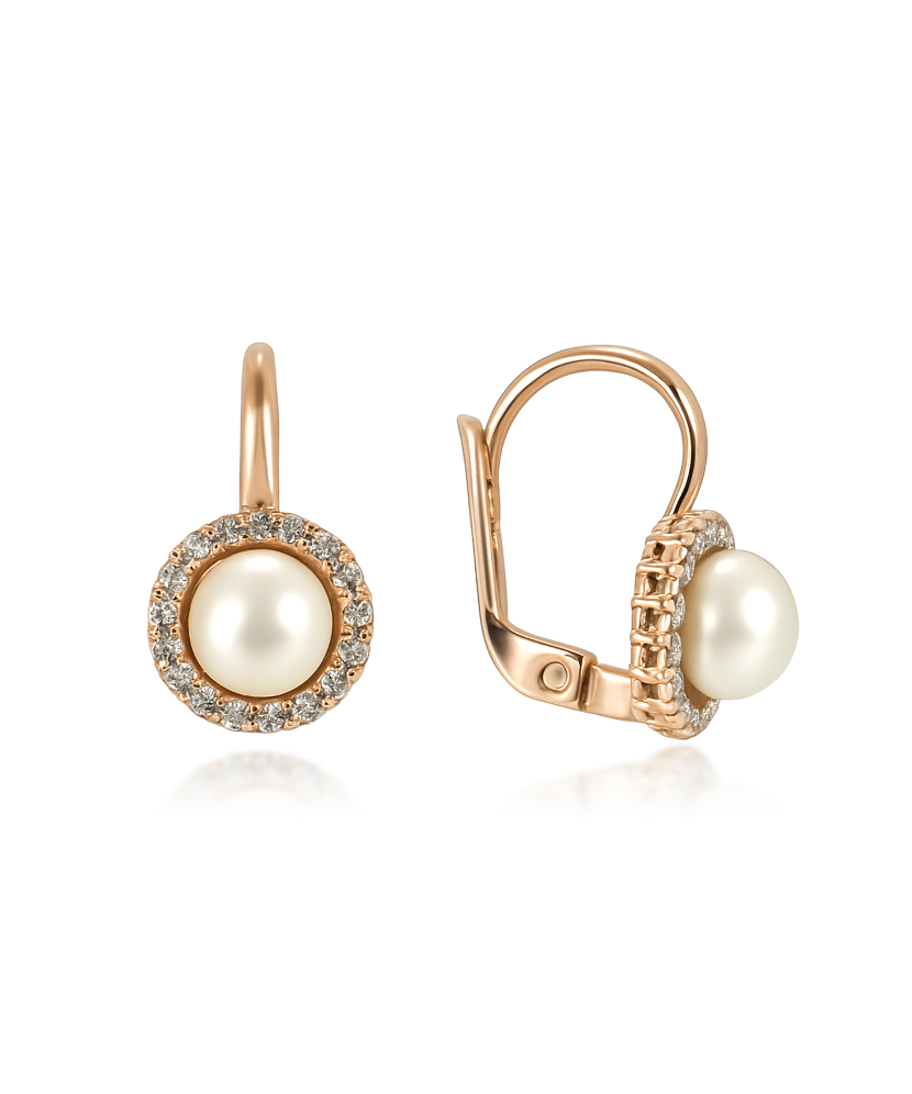 Auksiniai auskarai su perlais ir cirkoniais