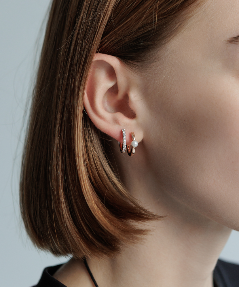 Dvipusiai Paauksuoti Sidabriniai auskarai su perlais ir cirkoniai