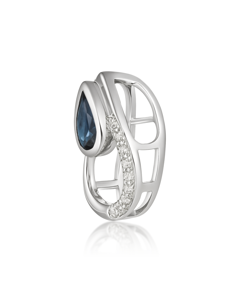 Balto aukso pakabukas su safyru ir deimantais