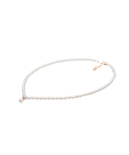 Perlų vėrinys Su paauksuotu Sidabru ir cirkonio pakabuku