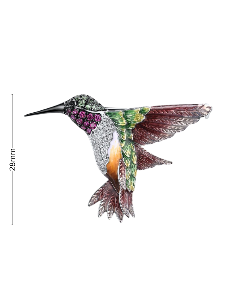 Paauksuota Sidabrinė sagė su nano rubinais, emale ir cirkoniais