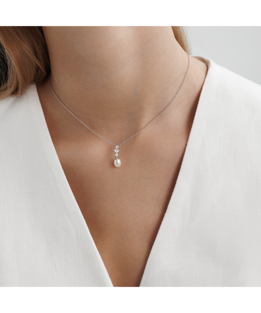 Sidabrinė Grandinėlė Su Perlo Pakabuku Ir Cirkoniais
