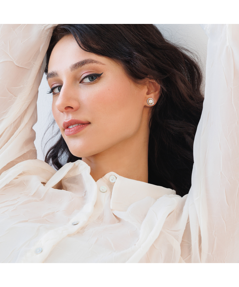 Sidabriniai auskarai su perlais ir cirkoniais