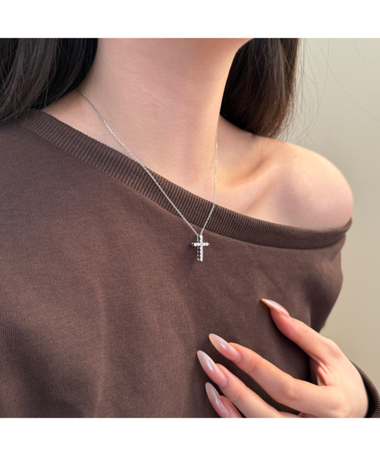 Sidabrinė grandinėlė su cirkonio pakabuku "Kryželis"